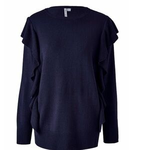SIMPLY BE CAPSULE RUFFLE KNIT SWEATER - NAVY SIZE LARGE (NEW WITH TAGS) A17